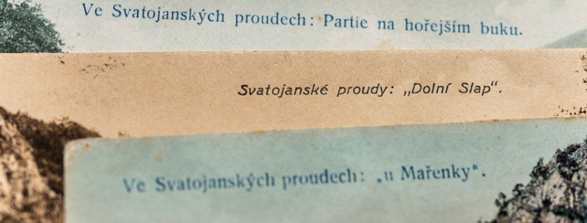 Popisy na pohlednicích Svatojánských proudů